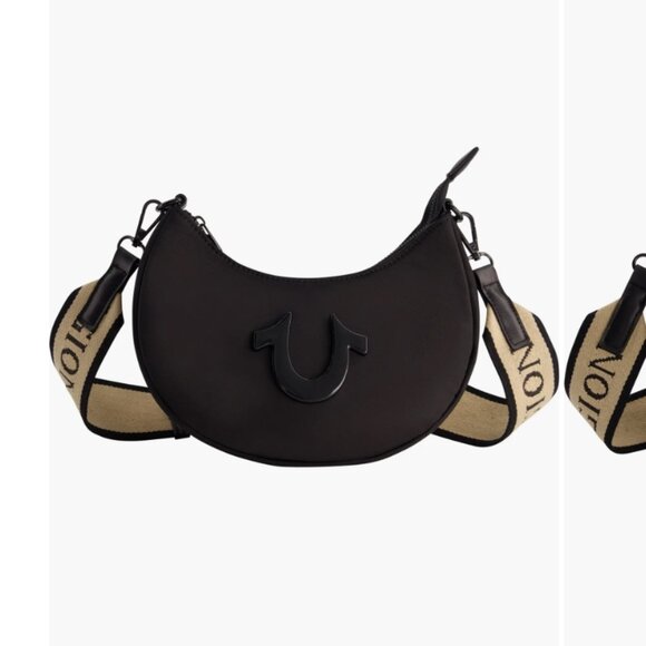 True Religion Black Nylon Crossbody Bag with Tan Strap and PU coin purse - Picture 2 of 10